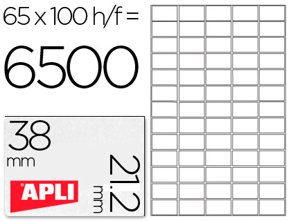 CJ100 hojas A4 6500 etiquetas adhesivas Apli 01283 38x21,2mm. ILC
